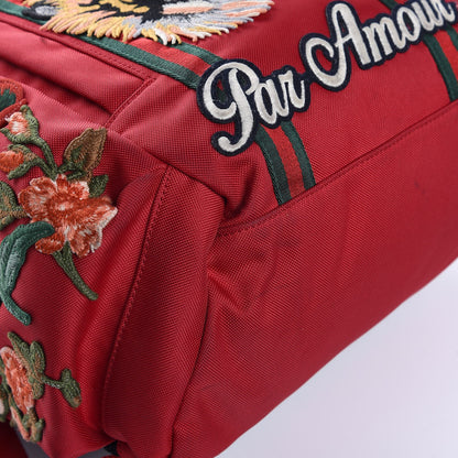 Gucci Nylon L'Aveugle Par Amour Embroidered Double Buckle Backpack Red 9 of 11