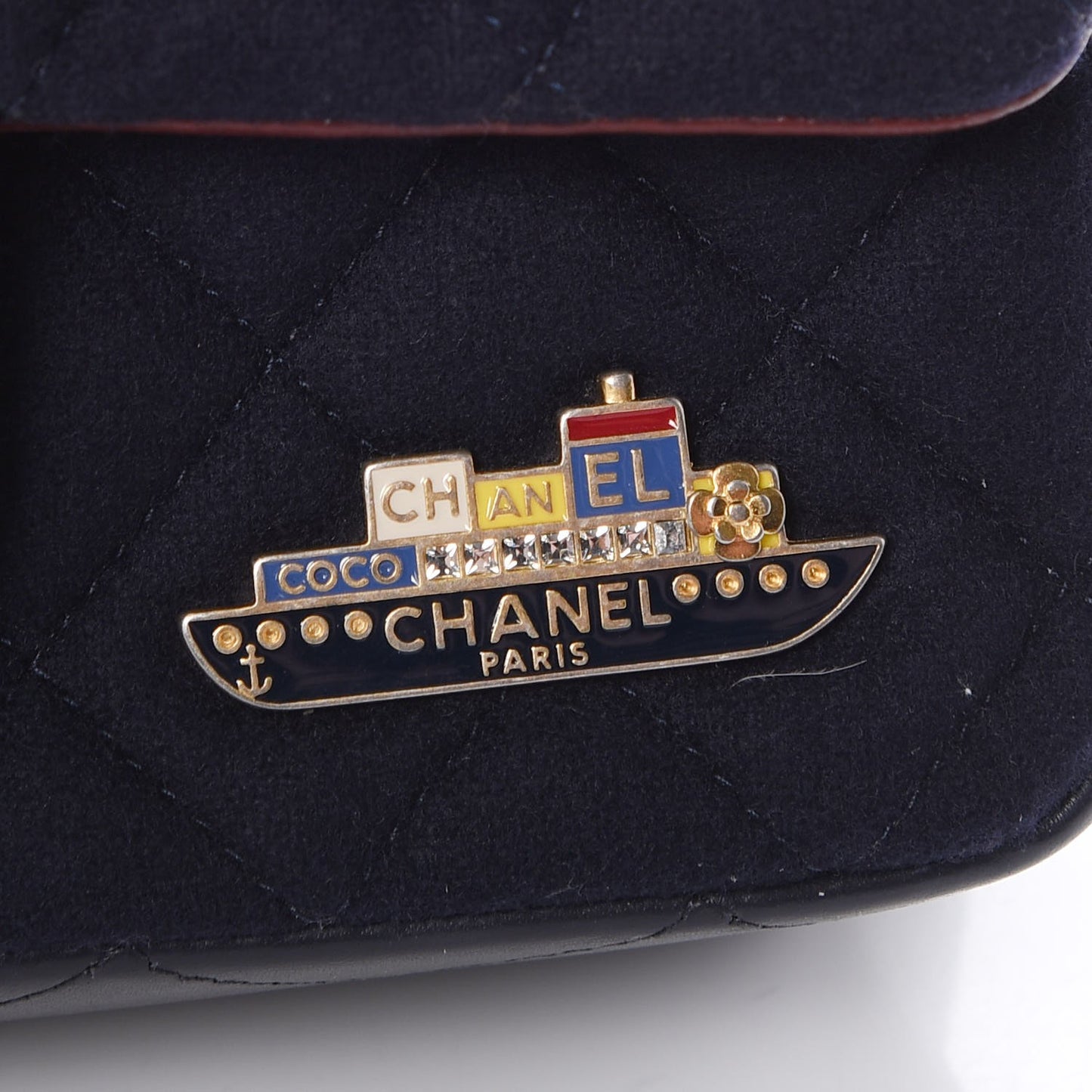 Felt Quilted Paris-Hamburg Charms Mini Rectangular Flap Dark Navy