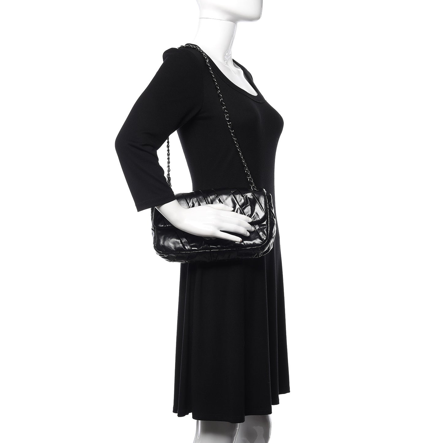 Glazed Calfskin Twisted Medium Flap Black