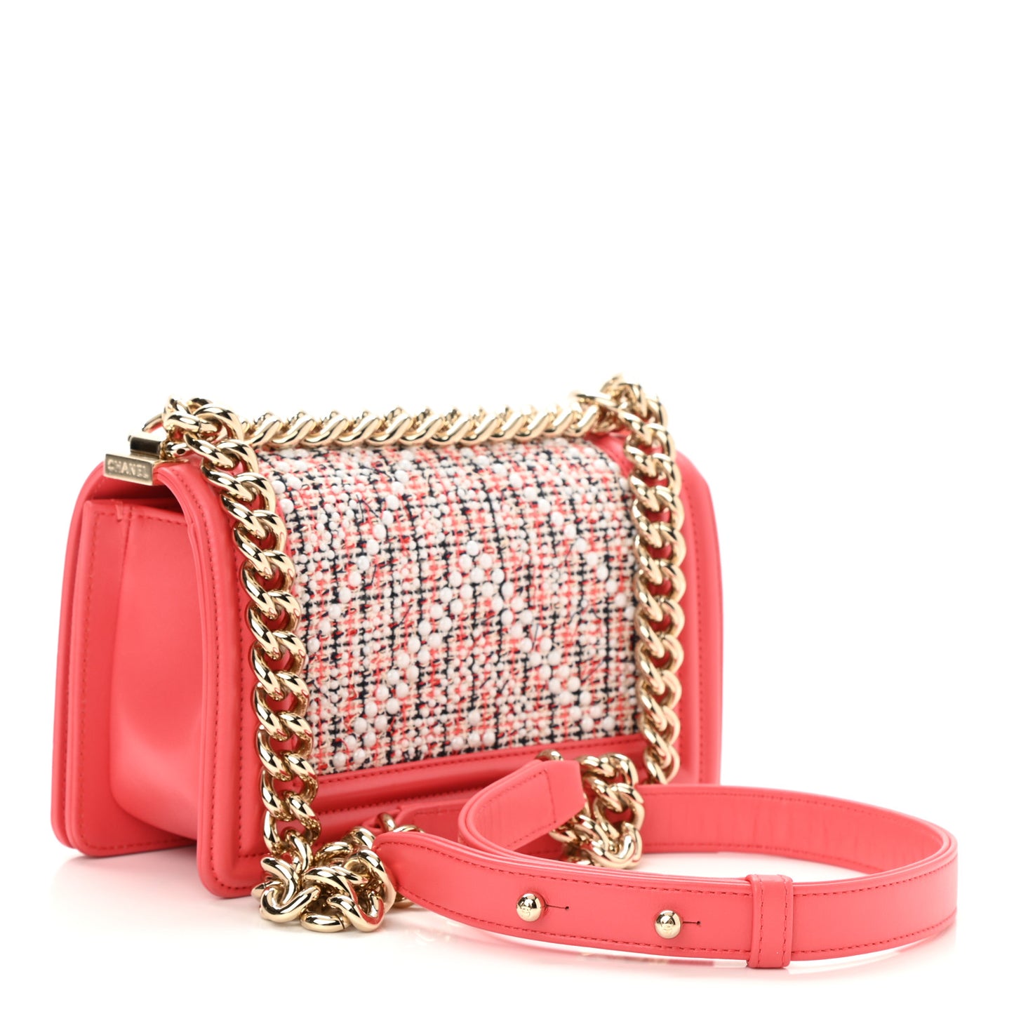Lambskin Tweed Quilted Small Boy Flap Pink