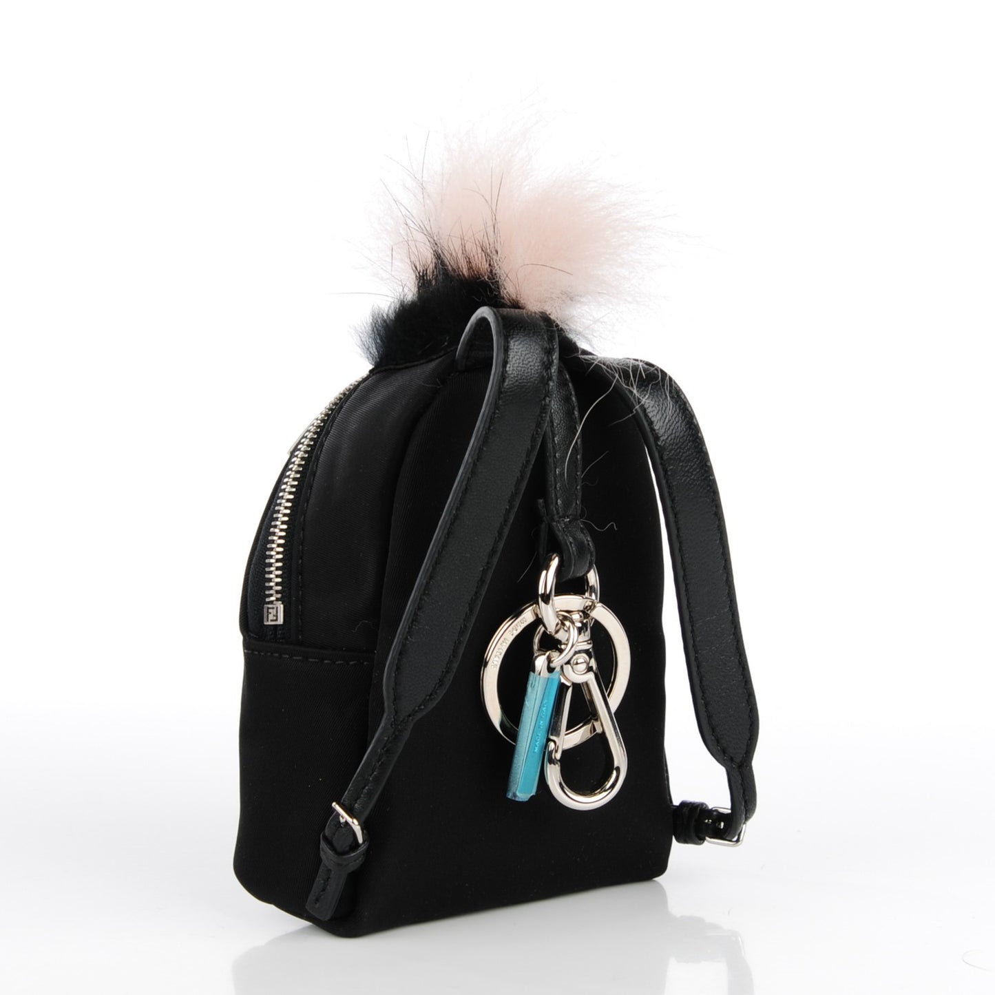 Nylon Shiny Nappa Nutria Fox Fur Monster Eyes Mini Backpack Charm Black Multicolor