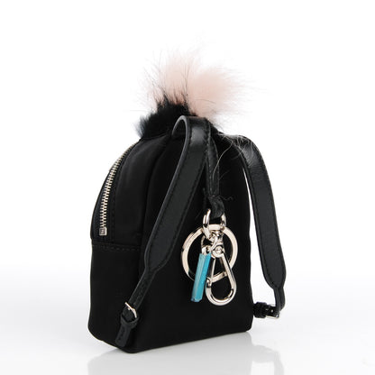 Fendi Nylon Shiny Nappa Nutria Fox Fur Monster Eyes Mini Backpack Charm Black Multicolor 4 of 11
