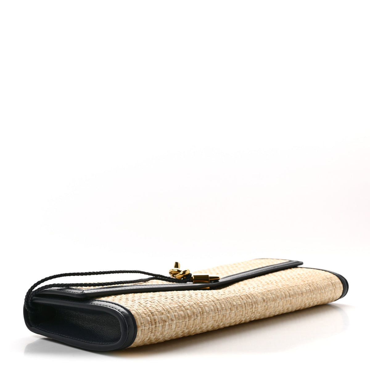 Raffia Intrecciato Long Andiamo Top Handle Clutch Natural Midnight