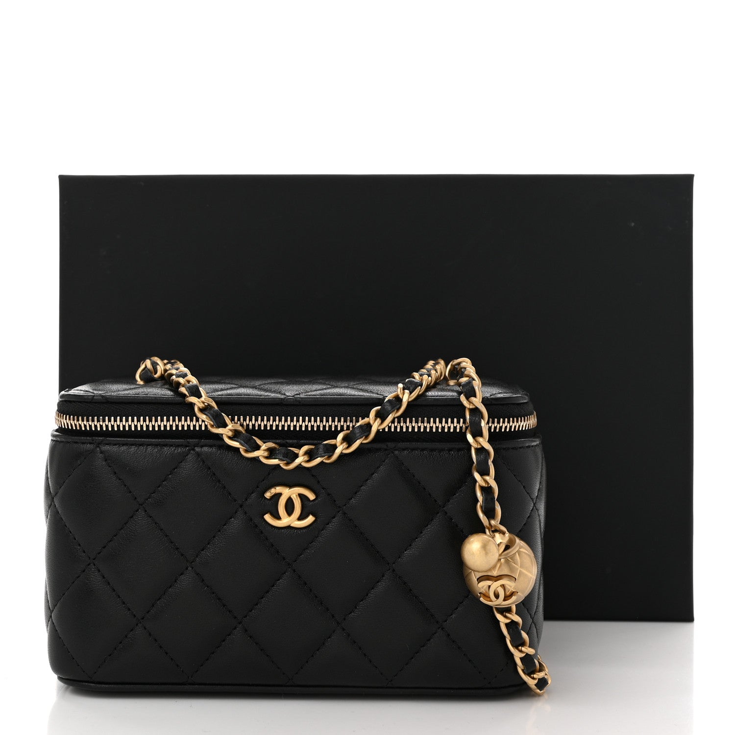 Chanel Lambskin Quilted Pearl Crush Small Vanity Case With Chain Black 11 of 11