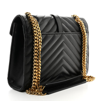 Saint Laurent Grain De Poudre Matelasse Chevron Medium Monogram Satchel Black 3 of 13