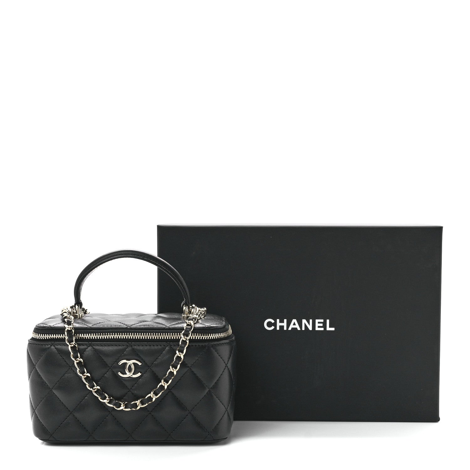 Chanel Lambskin Quilted Small Top Handle Vanity Case With Chain Black 13 of 13