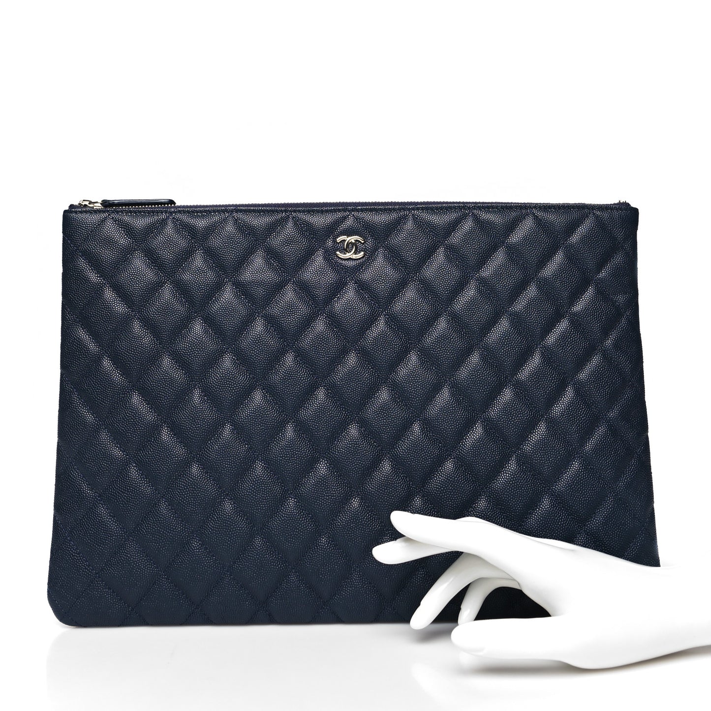 Caviar Quilted Large Cosmetic Case Navy