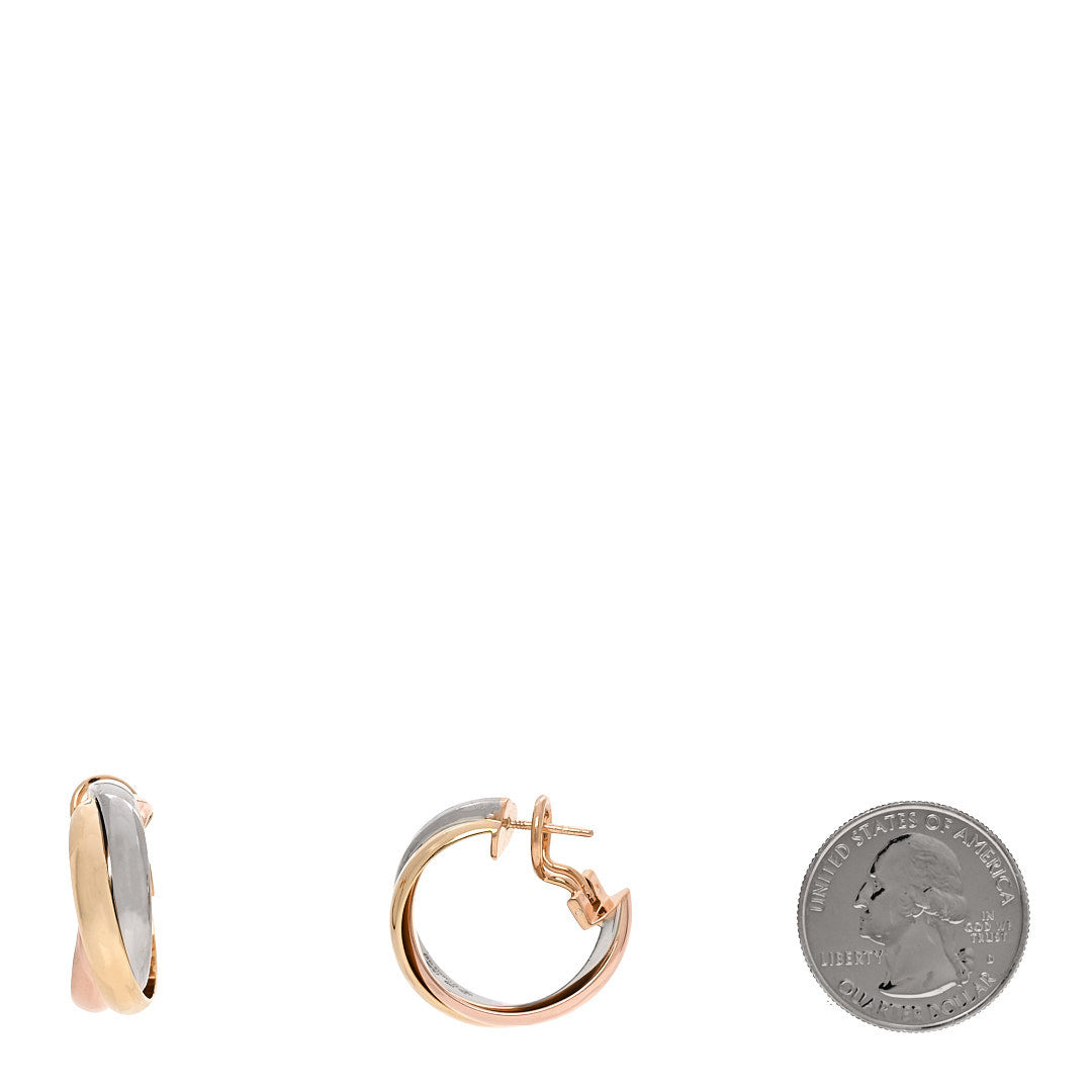 18K Pink Yellow White Gold Classic Trinity Hoop Earrings