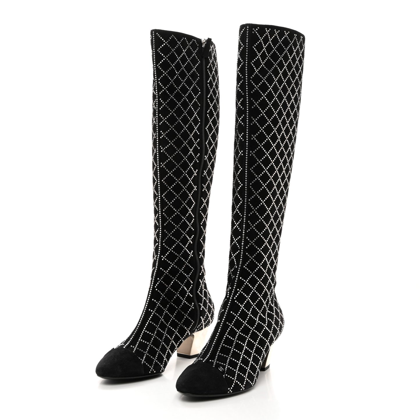 Kid Suede Strass Knee High Boots 38.5 Black