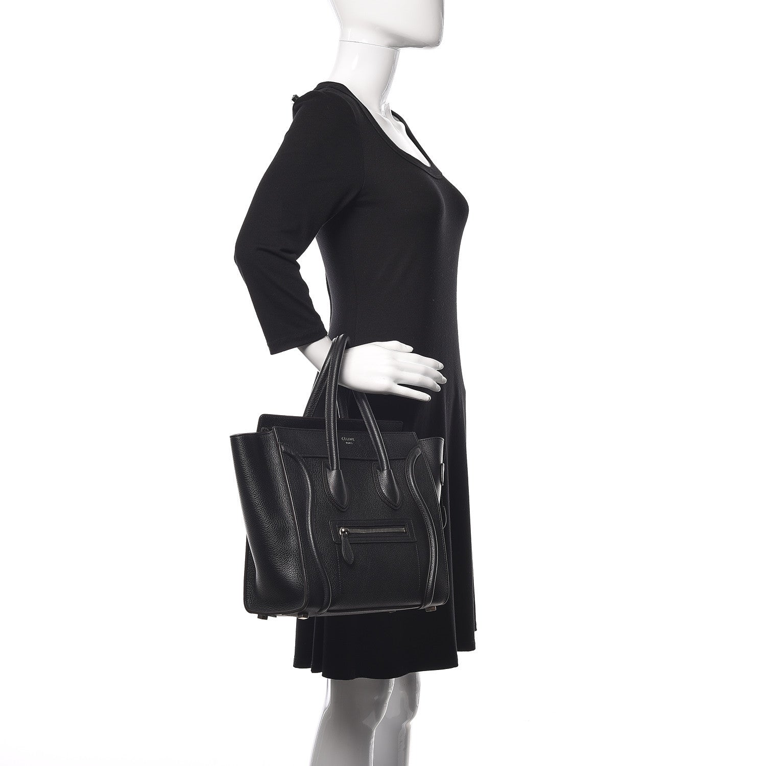 Celine Drummed Calfskin Micro Luggage Black 2 of 10