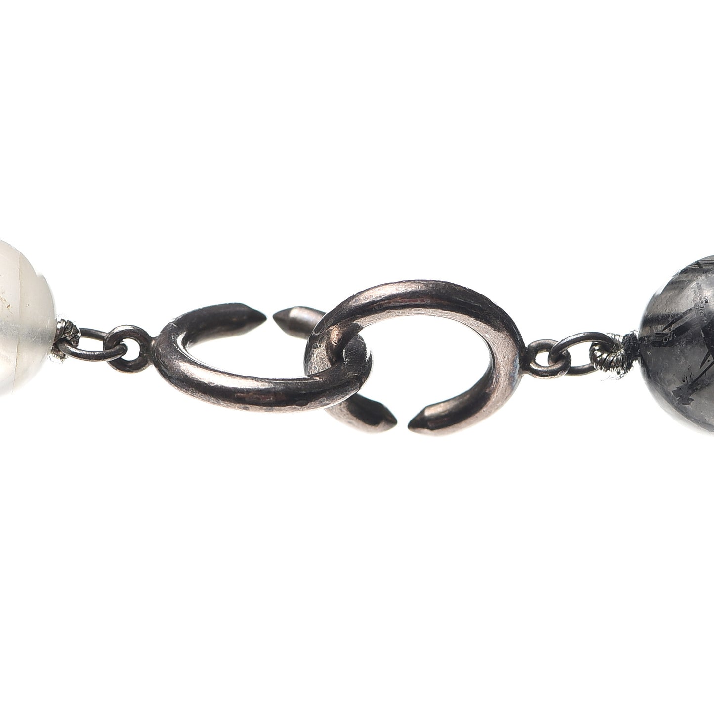 Sterling Silver Black Onyx Tourmalinated Quartz Moonstone Bead Necklace