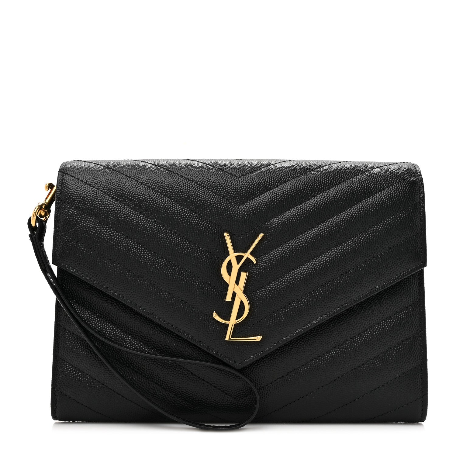 Saint Laurent Grain De Poudre Matelasse Chevron Monogram Envelope Clutch Black 1 of 10