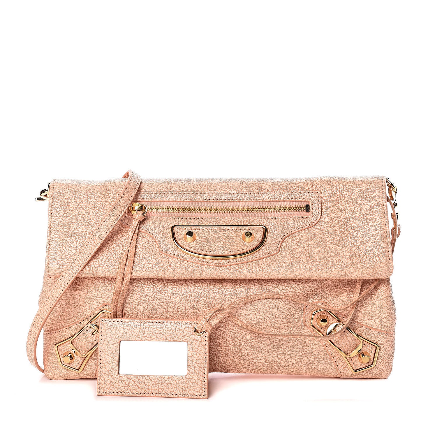Chevre Gold Metallic Edge Hardware Envelope Clutch Rose Corail