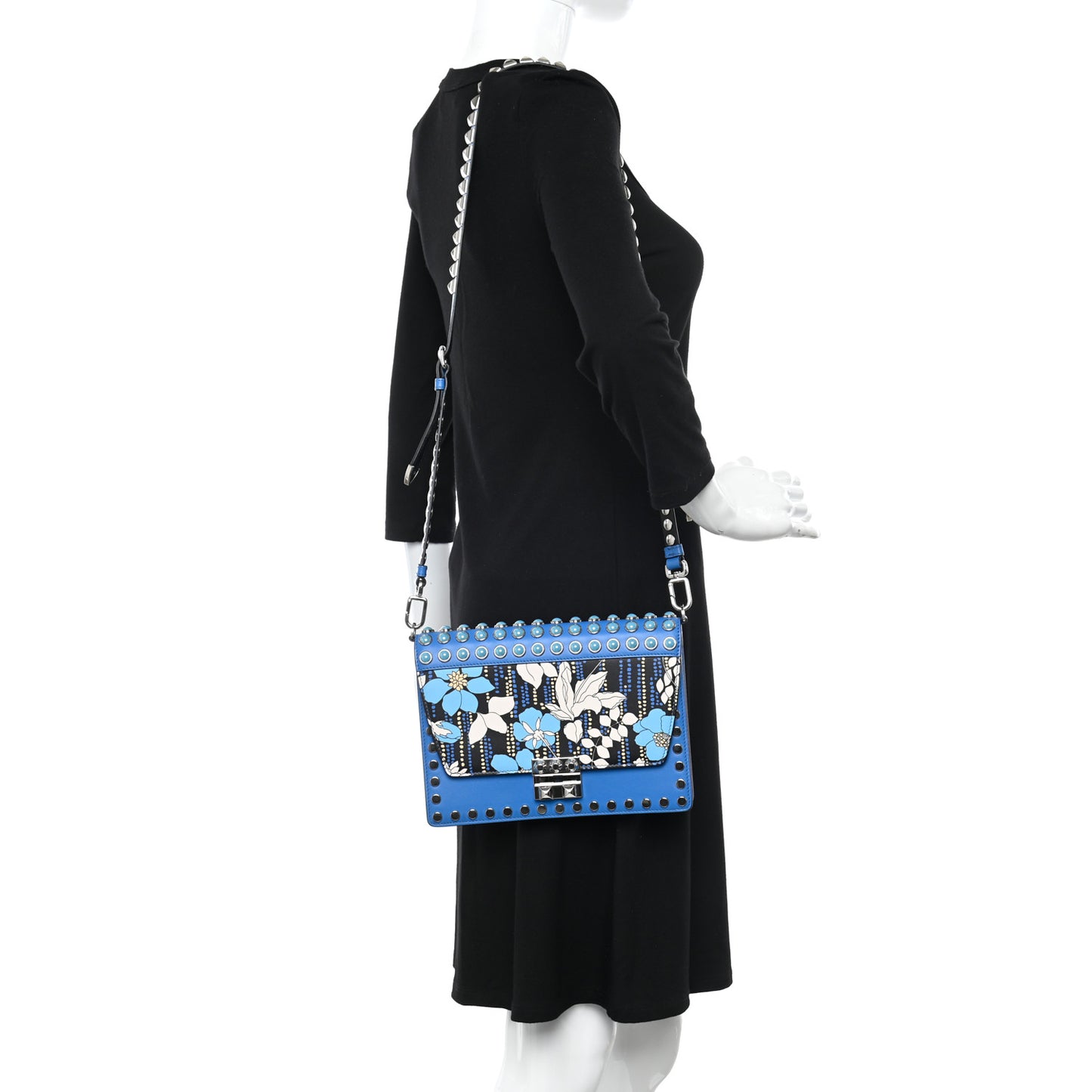City Calfskin Orchid Print Studded Elektra Shoulder Bag Marea