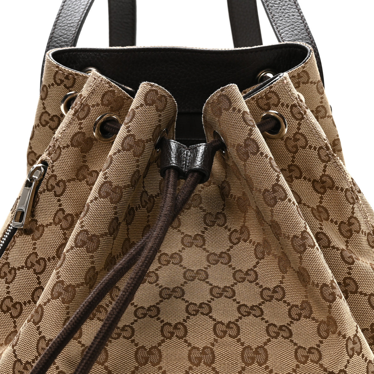 Monogram Dollar Calfskin O Drawstring Backpack Beige Ebony Testa di Moro Dark Chocolate