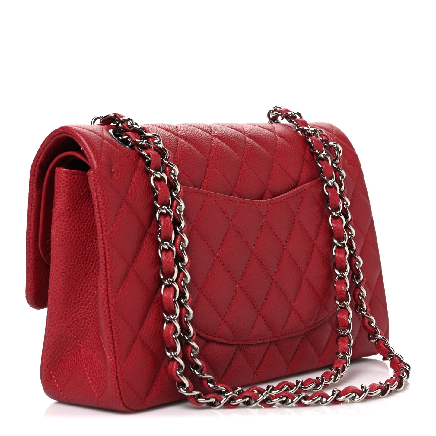 Caviar Quilted Medium Double Flap Dark Red