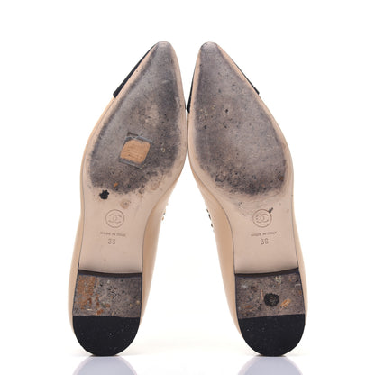 Chanel Lambskin Grosgrain Chain Cap Toe Flats 36 Beige Black 5 of 15
