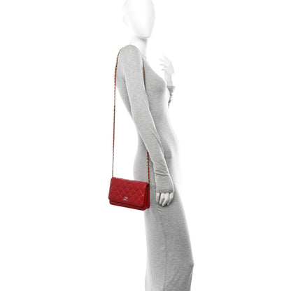 Chanel Lambskin Gripoix Quilted Wallet On Chain WOC Red 2 of 10