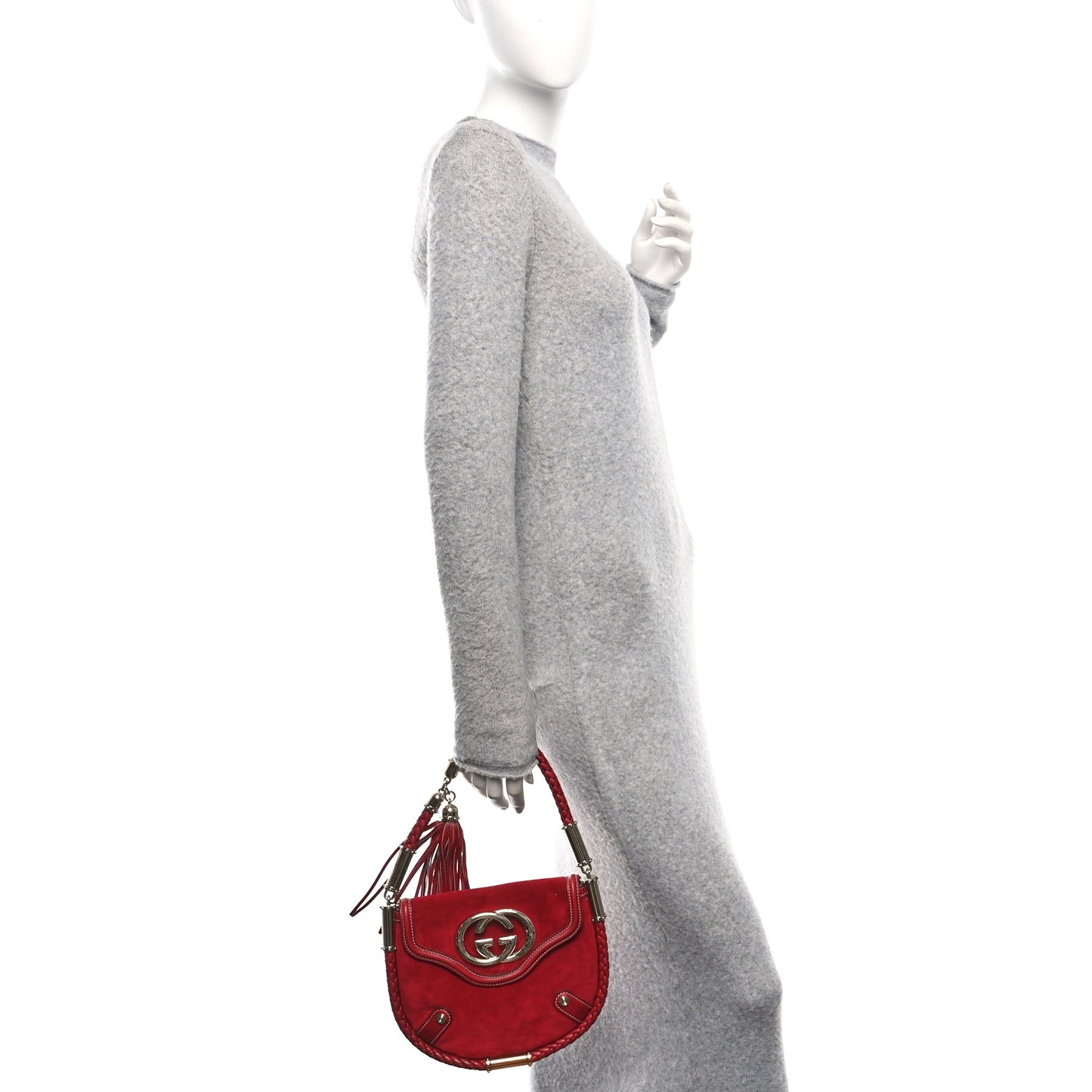 Suede Small Britt Tassel Shoulder Bag Dark Red