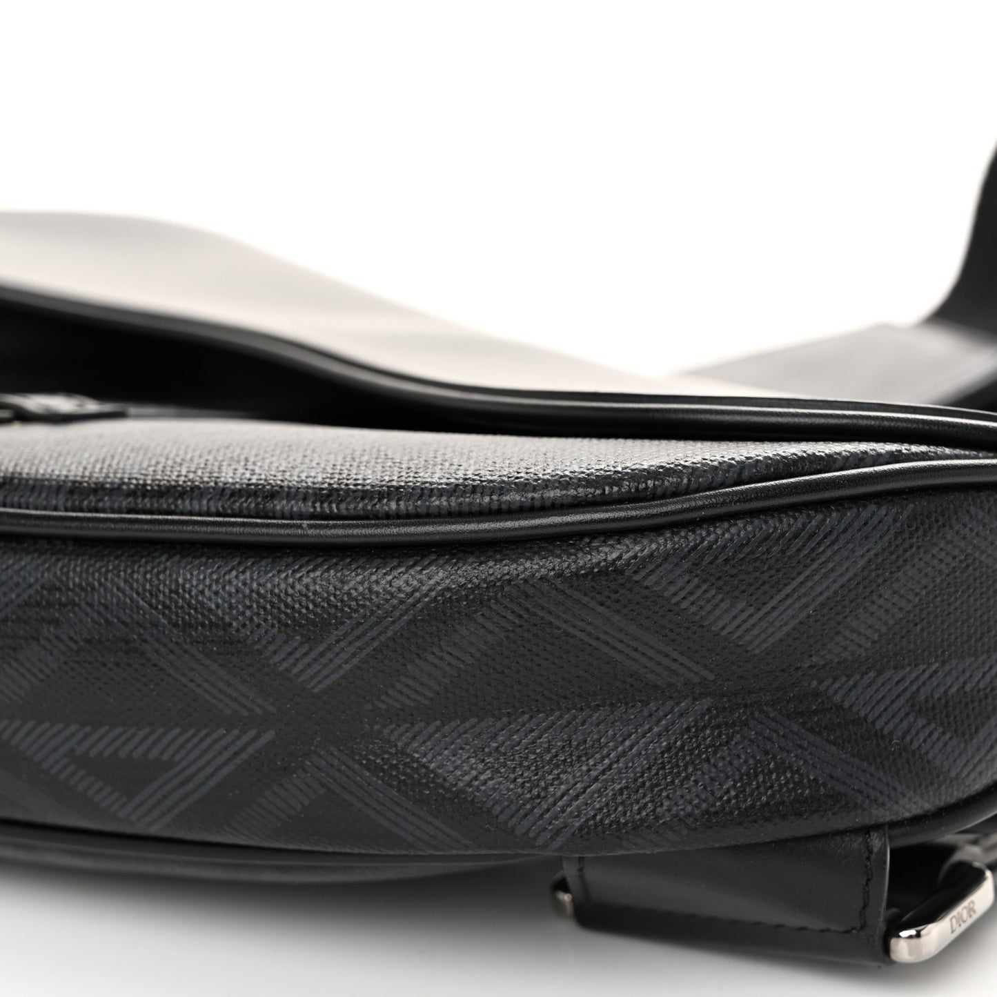 Smooth Calfskin Canvas CD Diamond Mens Saddle Bag Black