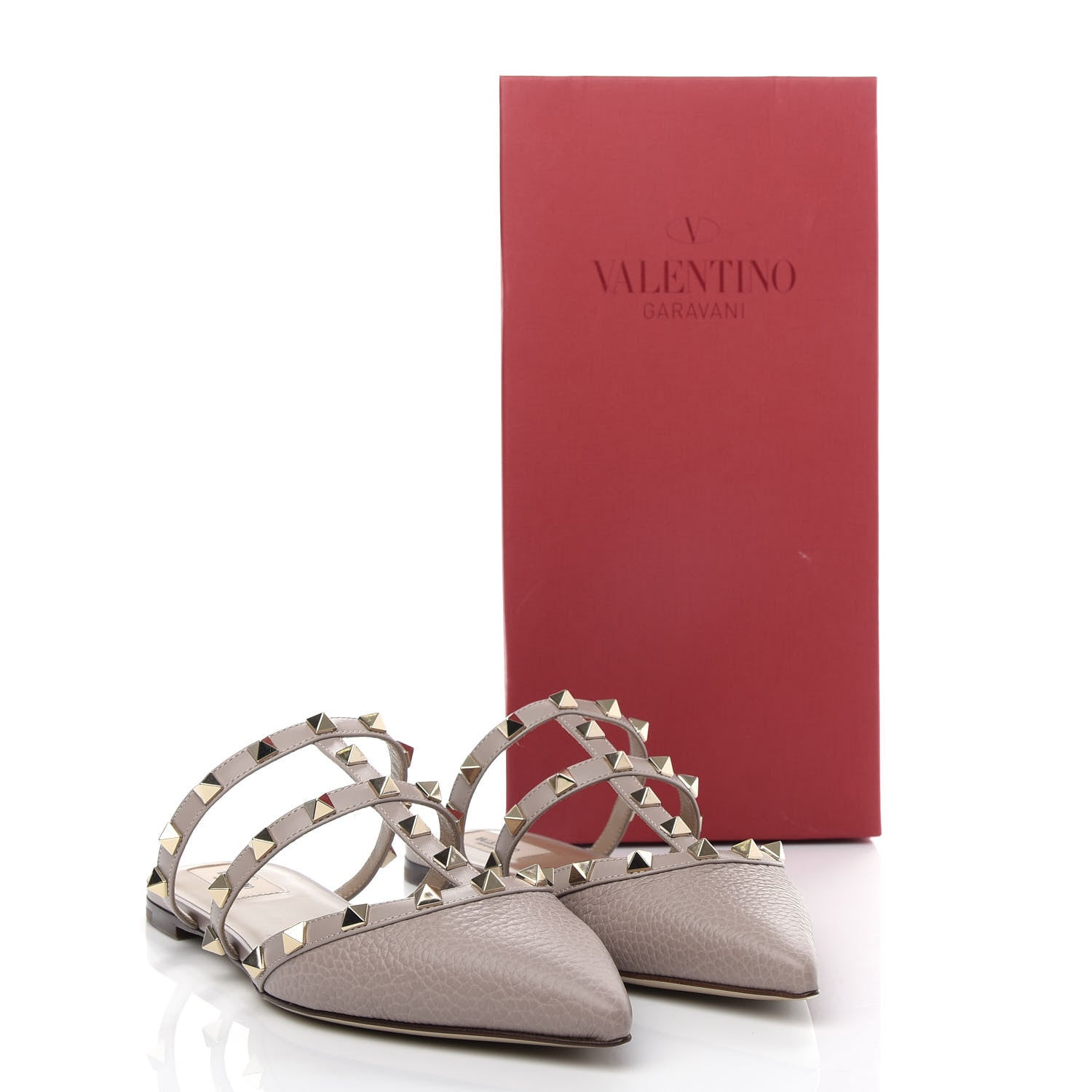 Valentino Garavani Pebbled Calfskin Rockstud Flat Cage Mules 38 Poudre 10 of 10