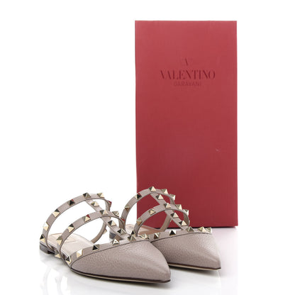 Valentino Garavani Pebbled Calfskin Rockstud Flat Cage Mules 38 Poudre 10 of 10