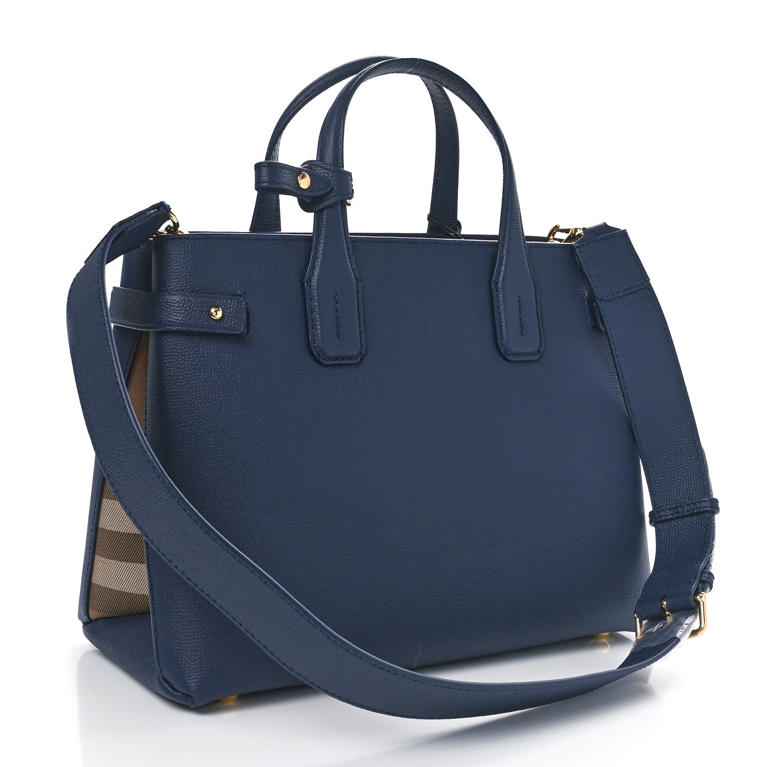 Burberry Derby Calfskin Vintage Check Medium Banner Tote Regency Blue 3 of 11