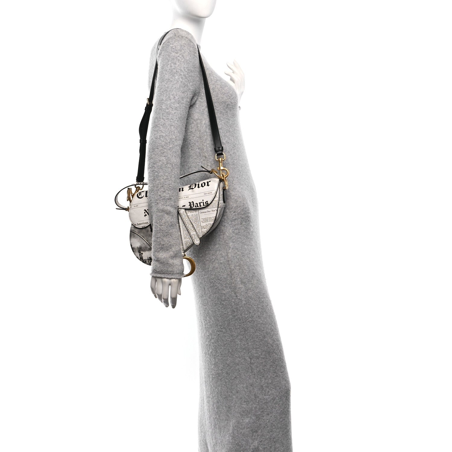 Christian Dior Calfskin Newspaper Printed Saddle Bag With Strap Black White 3 of 11