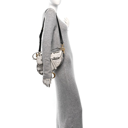 Christian Dior Calfskin Newspaper Printed Saddle Bag With Strap Black White 3 of 11