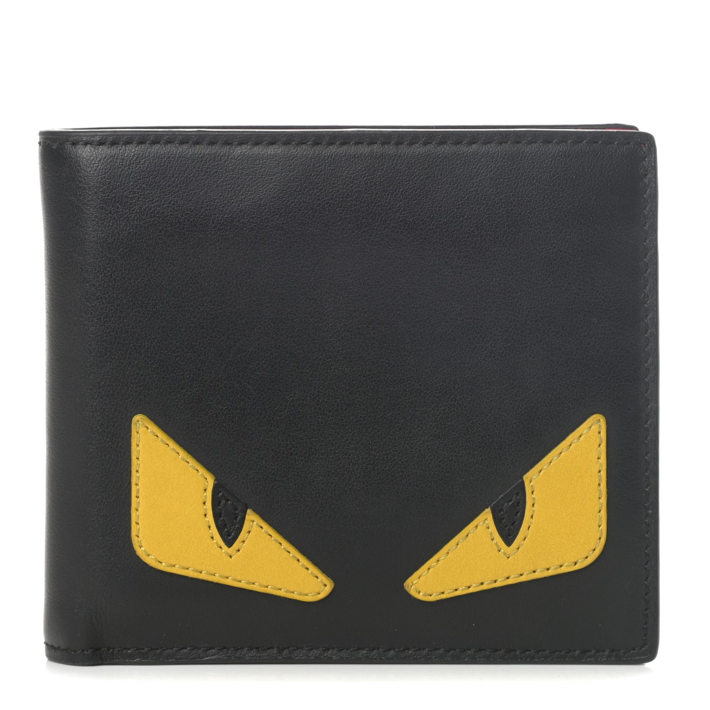 Vitello Century Monster Eyes Inlay Bi-Fold Wallet Black Giallo Rosso