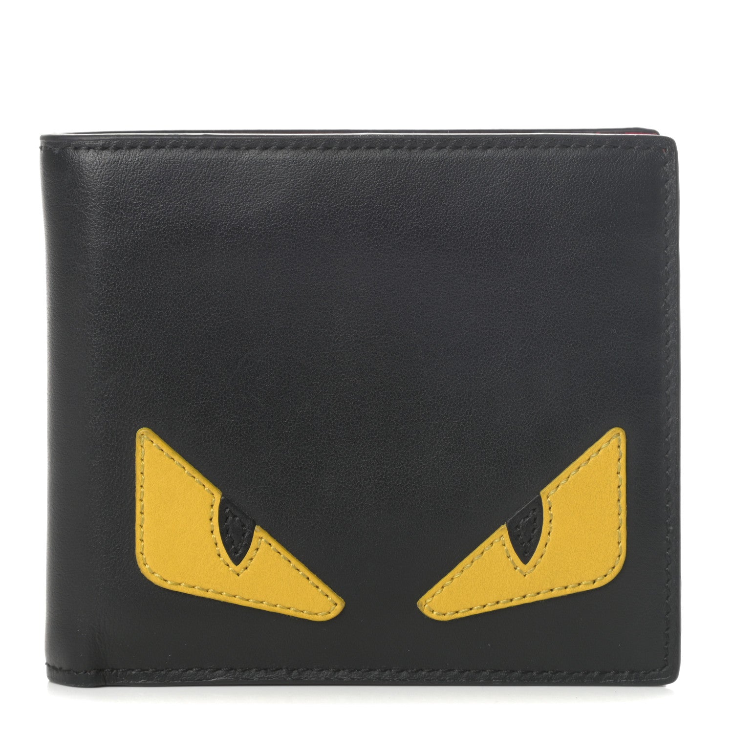 Fendi Vitello Century Monster Eyes Inlay Bi-Fold Wallet Black Giallo Rosso 1 of 8