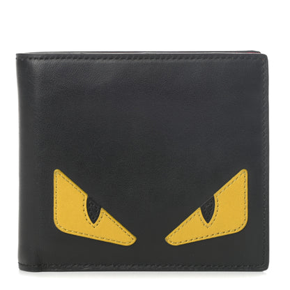 Fendi Vitello Century Monster Eyes Inlay Bi-Fold Wallet Black Giallo Rosso 1 of 8