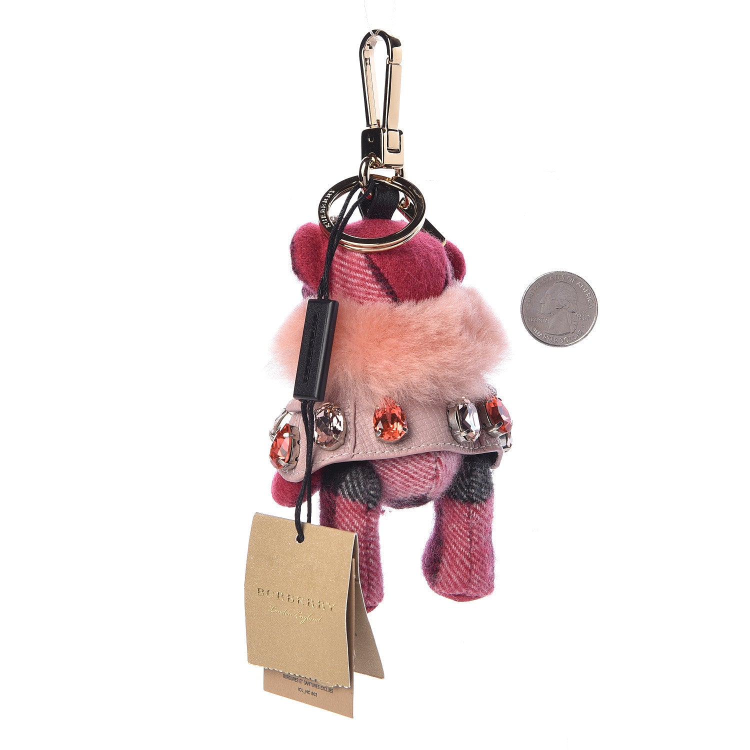 Burberry Cashmere Crystal Thomas Teddy Bear Keychain Charm Fuchsia 2 of 3