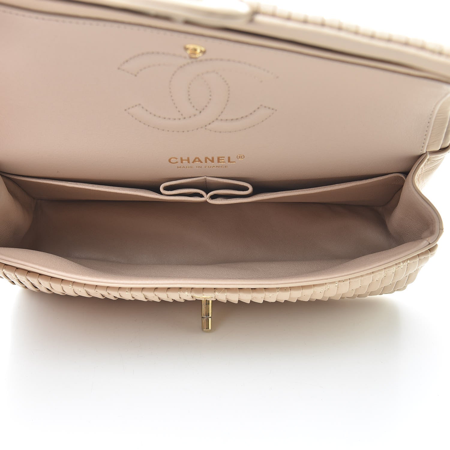Chanel Calfskin Coco Pleats Medium Double Flap Beige 5 of 13