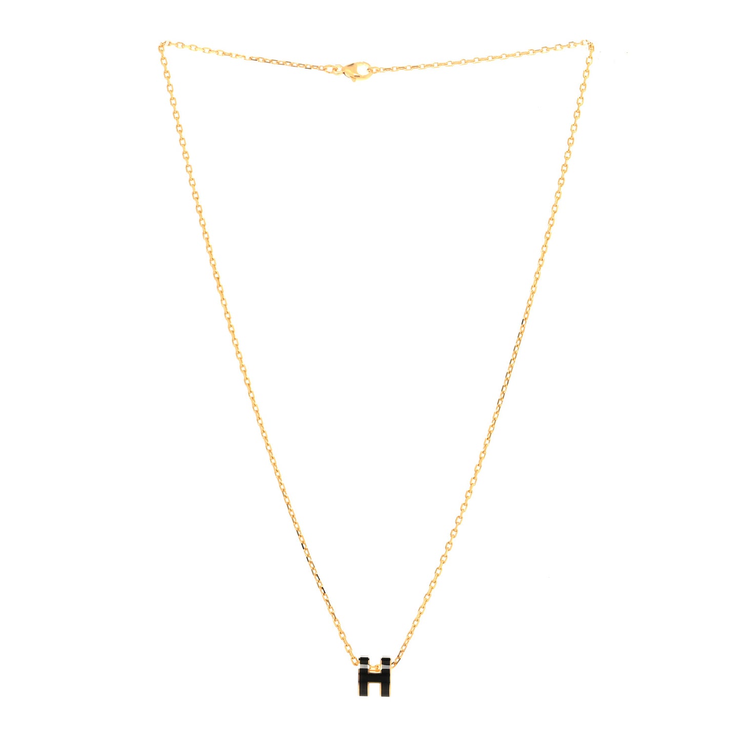 Lacquered Gold Mini Pop H Pendant Necklace Black