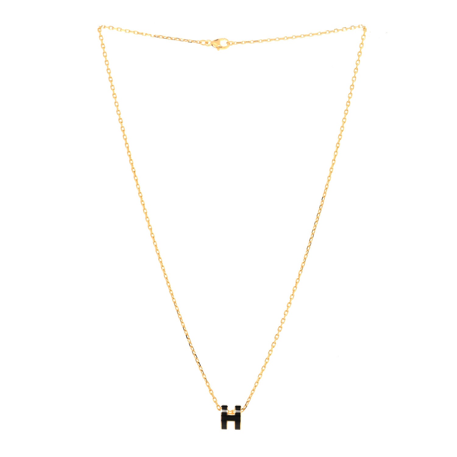 Hermes Lacquered Gold Mini Pop H Pendant Necklace Black 3 of 6