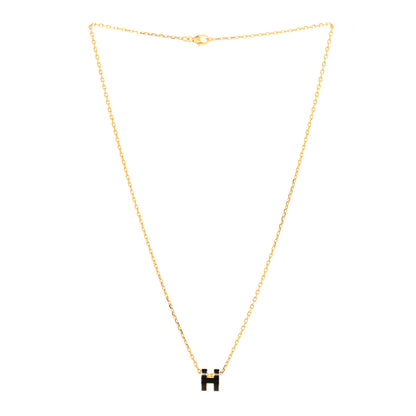 Hermes Lacquered Gold Mini Pop H Pendant Necklace Black 3 of 6