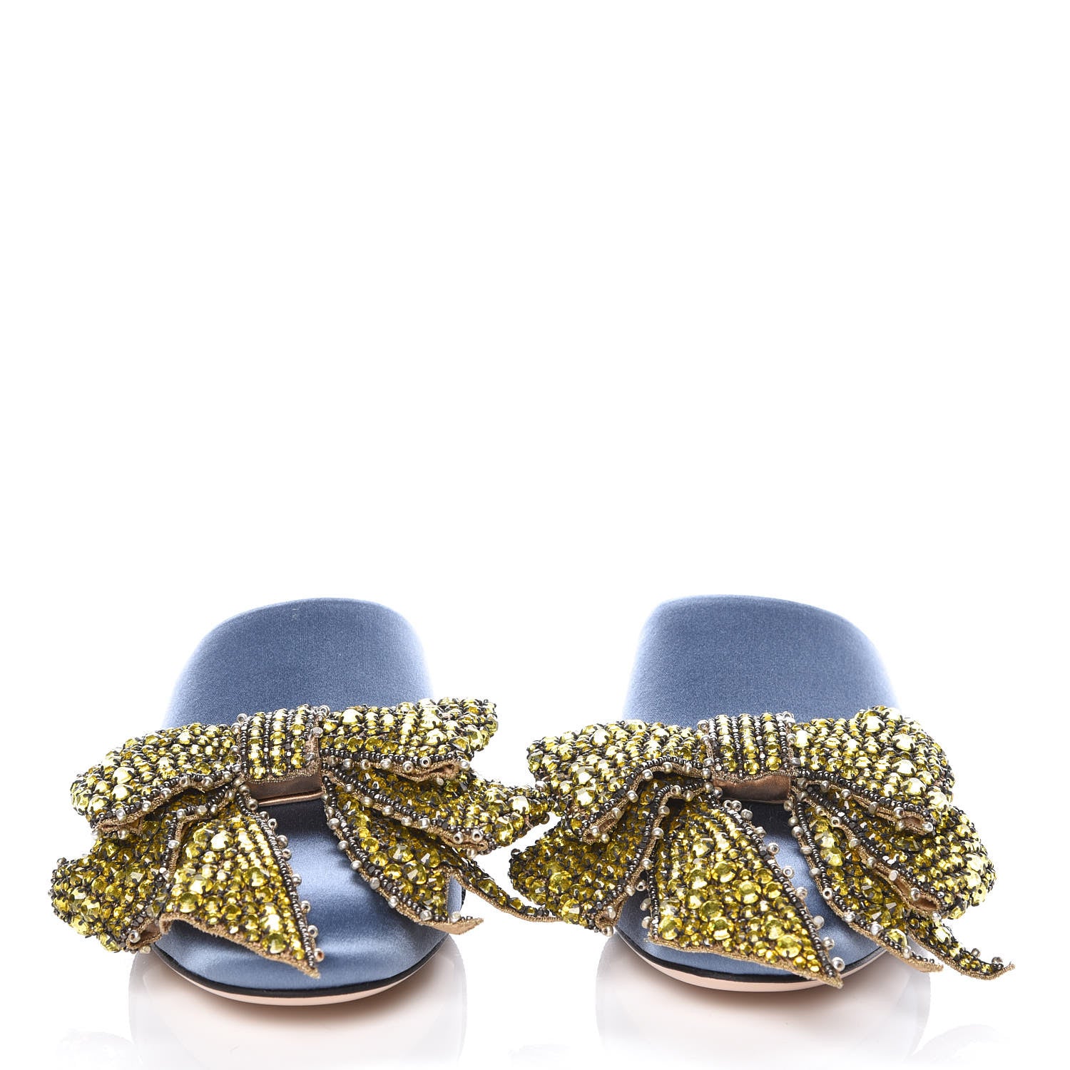 Gucci Silk Satin Crystal Embellished Bow Mules 38 Carta Zucchero 2 of 10