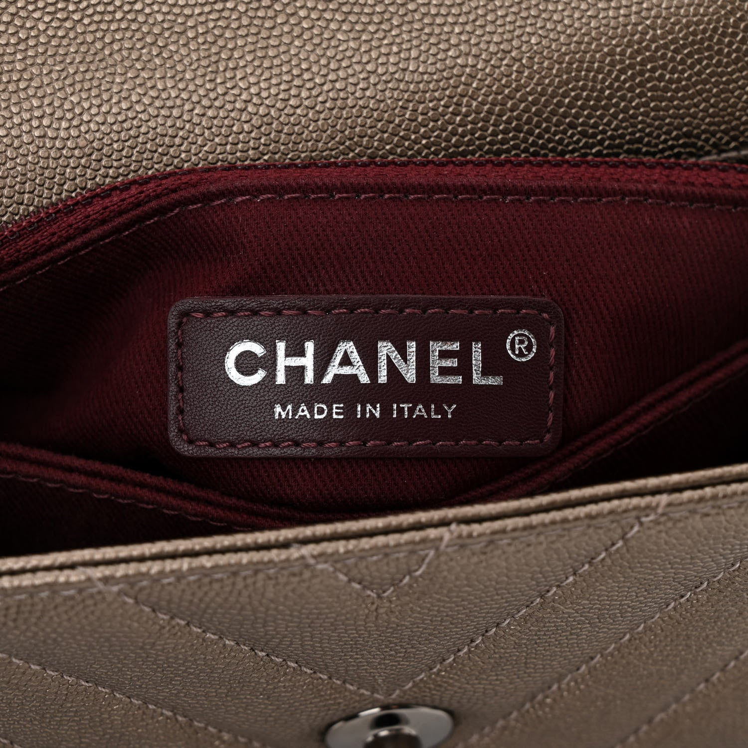 Chanel Metallic Caviar Chevron Quilted Mini Coco Handle Flap Light Gold 6 of 11