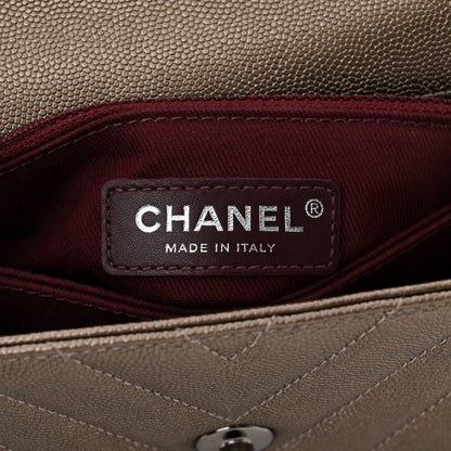 Chanel Metallic Caviar Chevron Quilted Mini Coco Handle Flap Light Gold 6 of 11