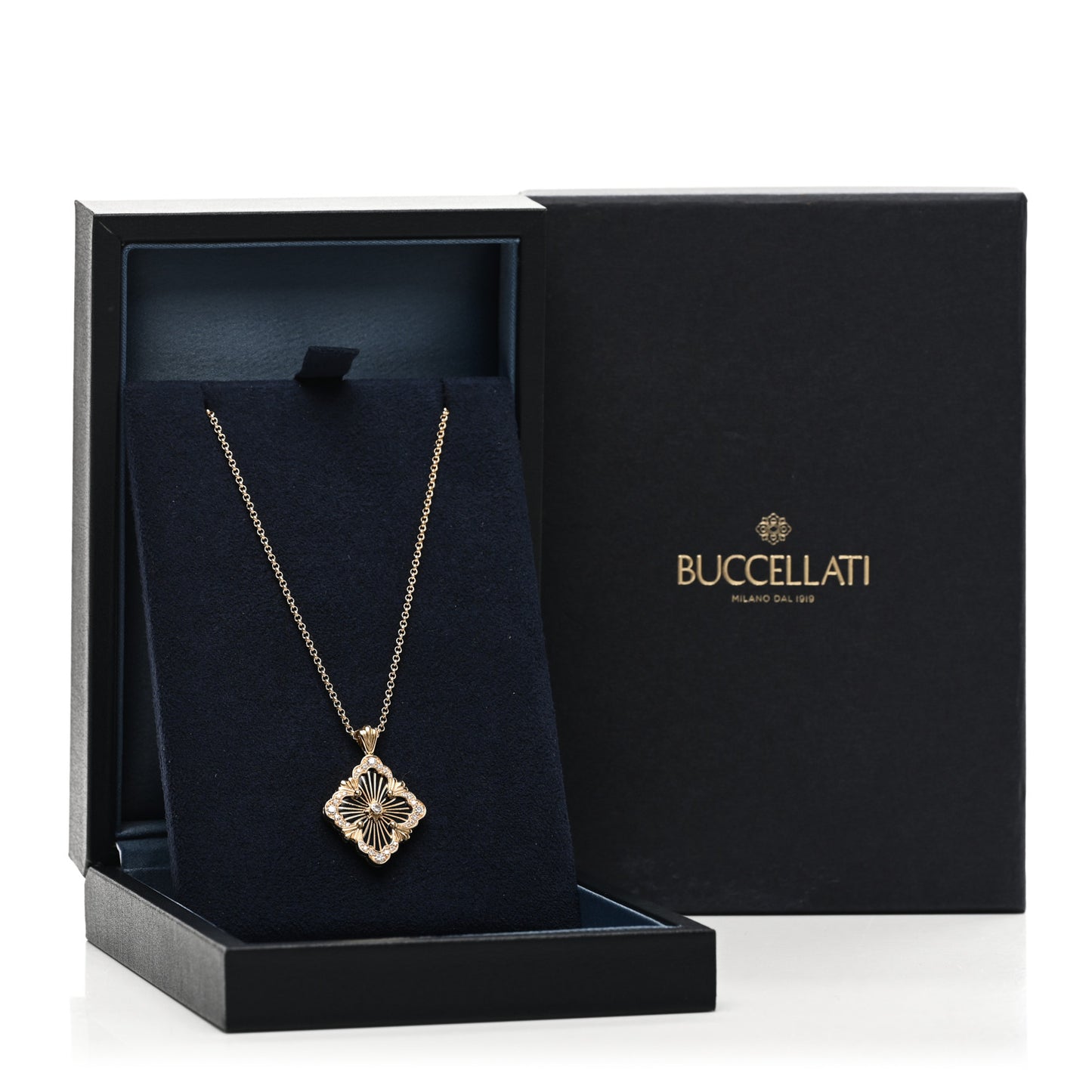 18K Yellow Gold Diamond Enamel Large Opera Tulle Necklace Blue