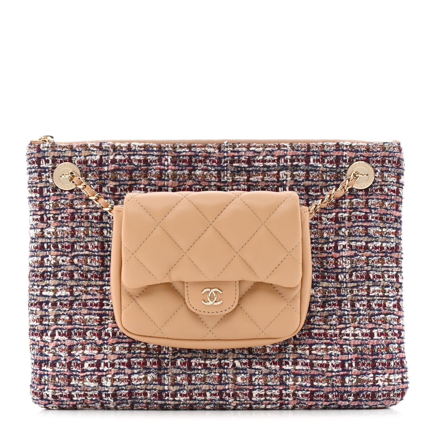 Chanel Tweed Lambskin Quilted Pouch Beige Multicolor 1 of 8