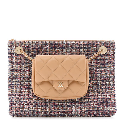 Chanel Tweed Lambskin Quilted Pouch Beige Multicolor 1 of 8