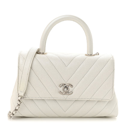 Chanel Iridescent Caviar Chevron Quilted Mini Coco Handle Flap White 1 of 14