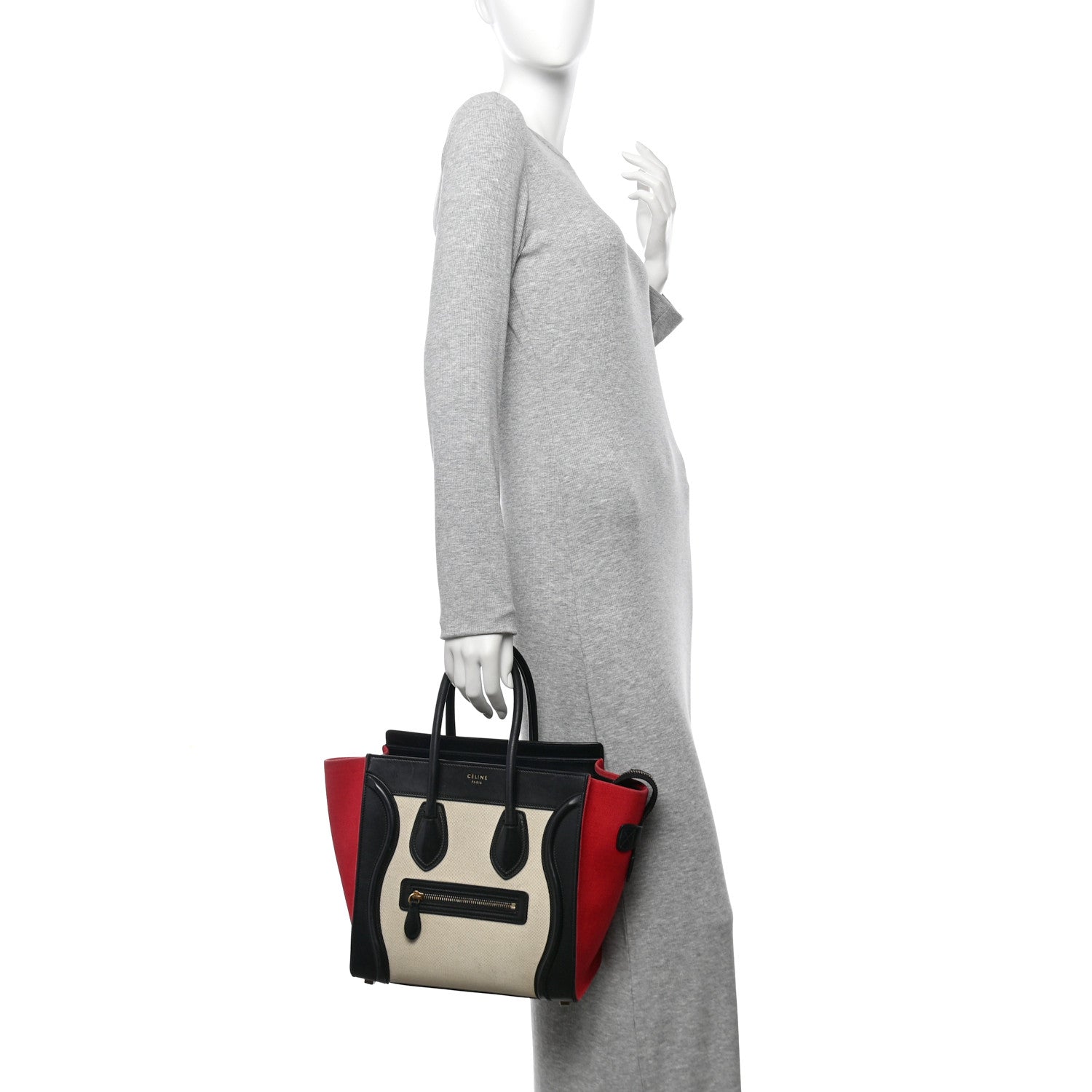 Celine Canvas Smooth Calfskin Micro Tri-Color Luggage Carmin 2 of 13
