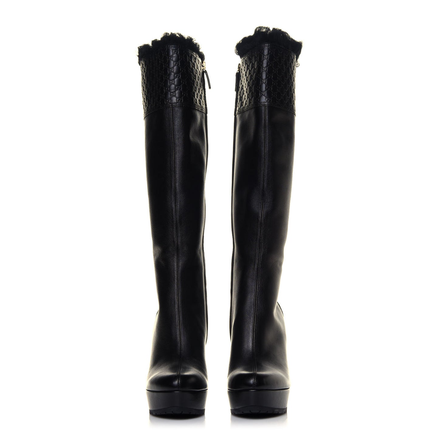 Microguccissima Shearling High Wedge Boots 37.5 Black