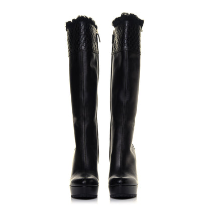Gucci Microguccissima Shearling High Wedge Boots 37.5 Black 4 of 6