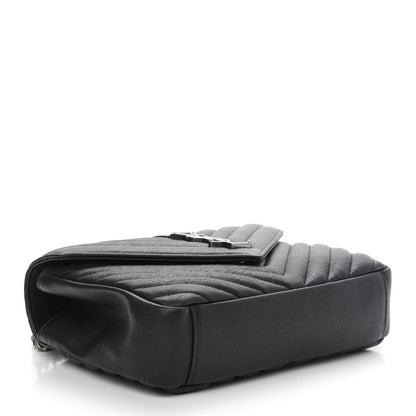 Saint Laurent Sheepskin Matelasse Chevron Monogram Medium College Bag Black 4 of 8