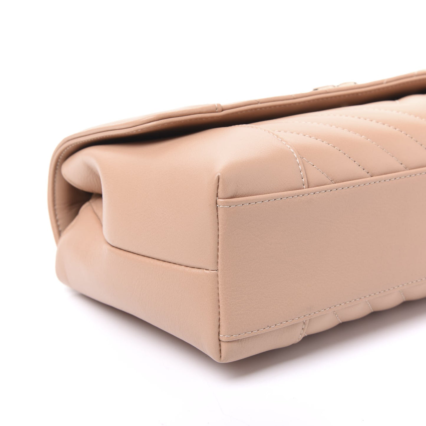 Calfskin Quilted Medium Daily Chevron Flap Beige