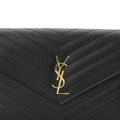 Saint Laurent Grain De Poudre Matelasse Chevron Monogram Envelope Clutch Black 7 of 10